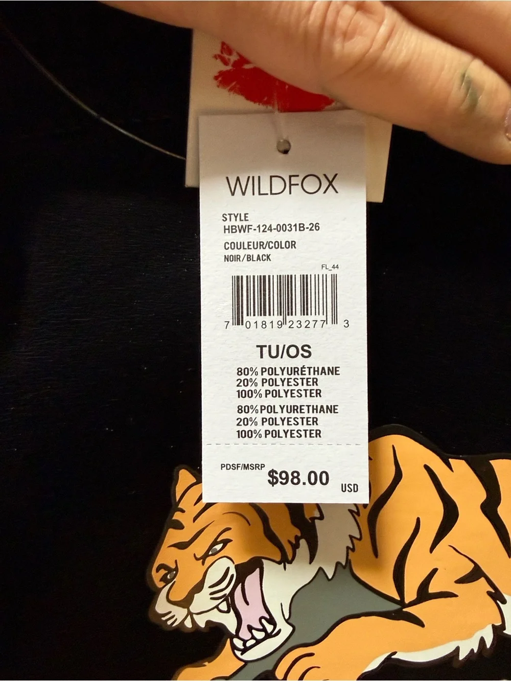 *Brand New* Wildfox “Rebel” Black Tote Bag with Tiger Graphic